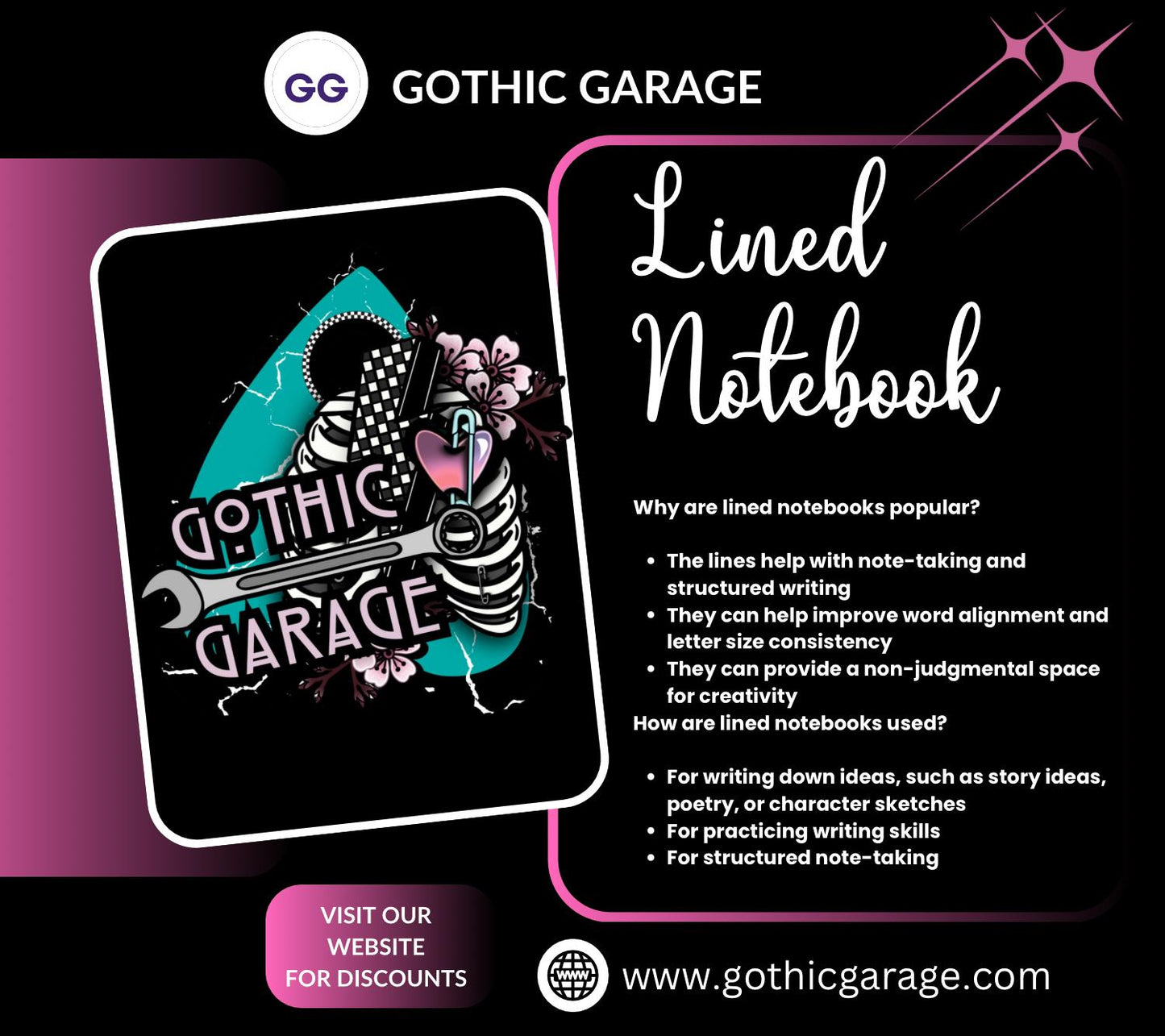 Dark Carnival Gothic Notebook – Creepy Skeleton Carousel Journal for Writing, School & Notes