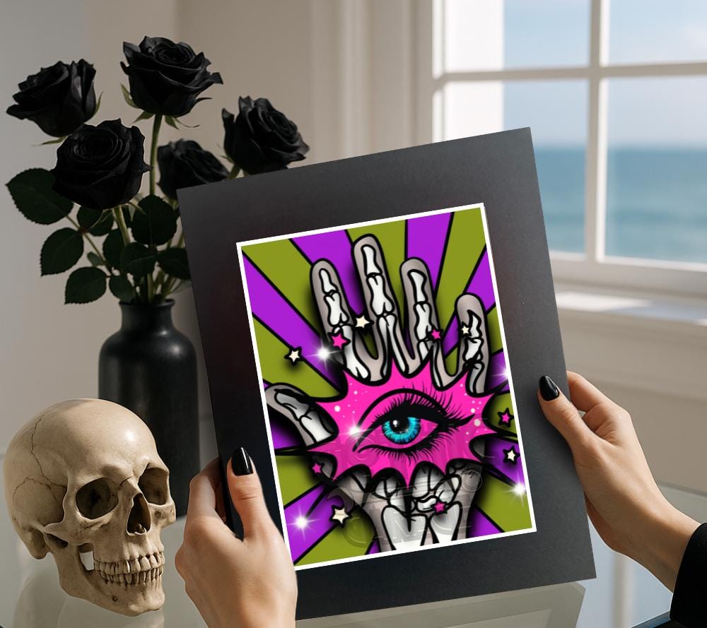 Psychedelic 3rd Eye Hand Art Print – Oddities & Curiosity Vibes, Perfect Art For Dead Collectors, 11x14 Matted or Frameable 8x10 Design