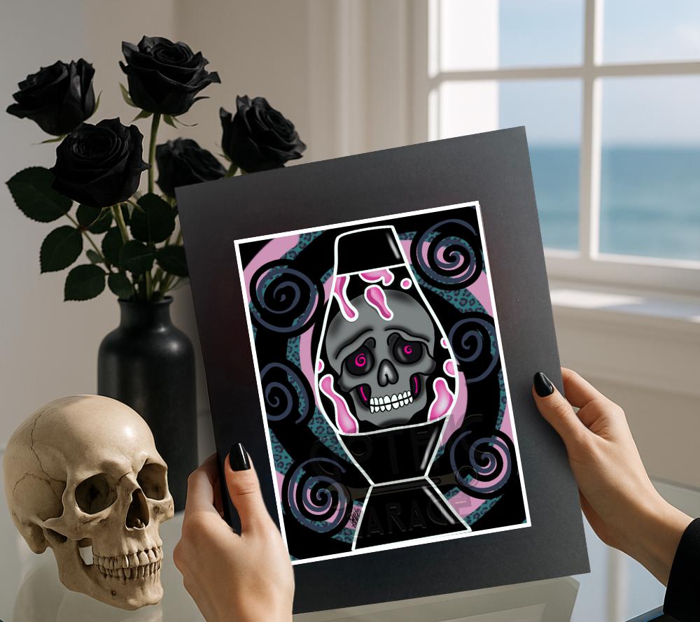 Groovy Gothic Skull Lava Lamp Art Print – Psychedelic 60s Vibes with Retro Skeleton Design, Matted 11x14 or Frameable 8x10