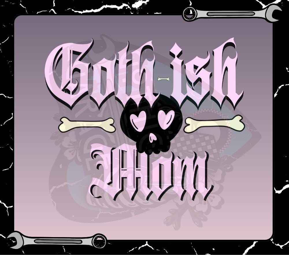 Goth-ish Mom PNG – Cute Pastel Goth Skull Sublimation Design for T-Shirts, Funny Alt Mom Digital Download, Pink Gothic Clipart for Apparel