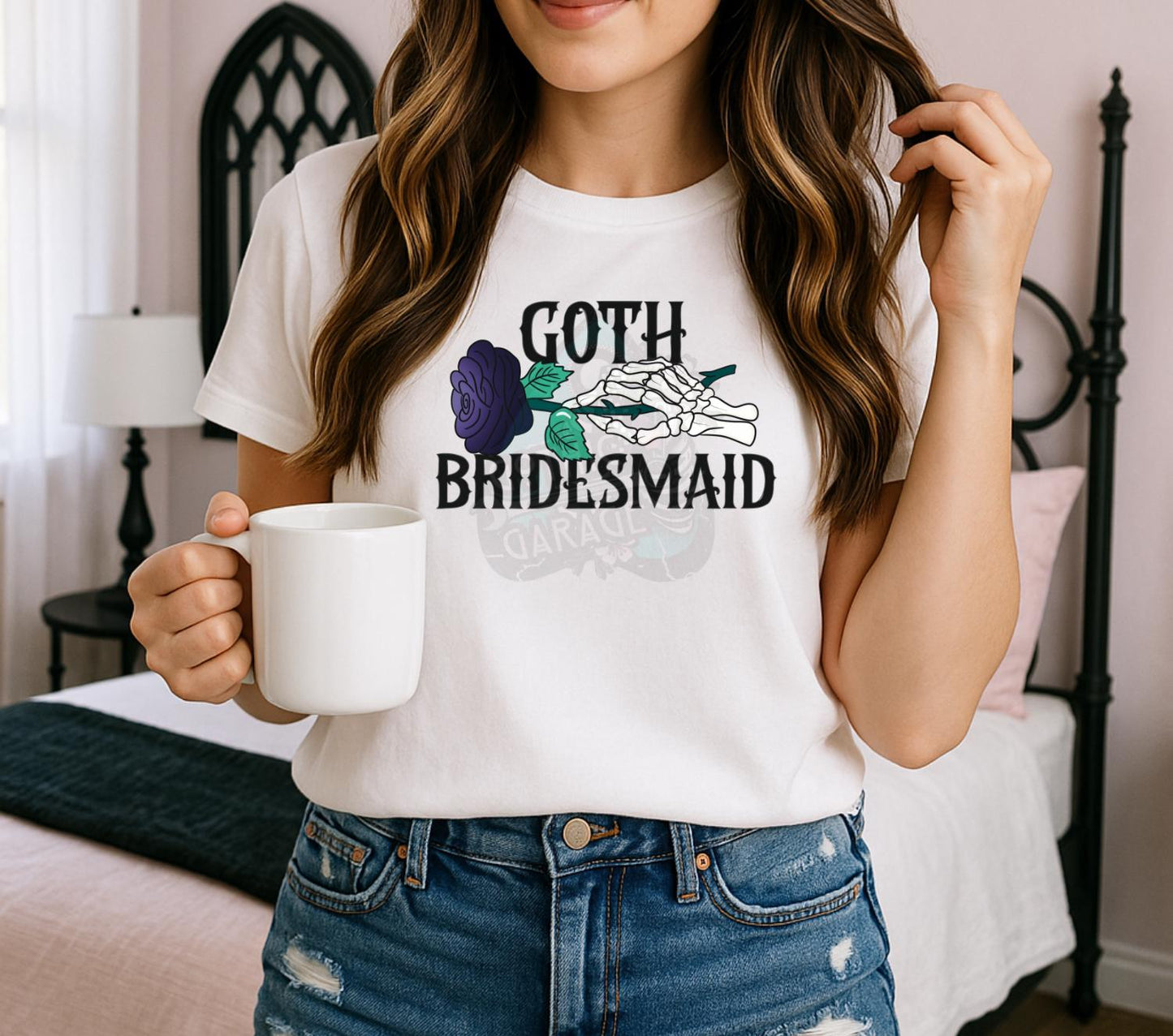 Goth Bridesmaid PNG – Gothic Wedding Party Digital Design, Skeleton Hand Clipart, Purple Rose Art File