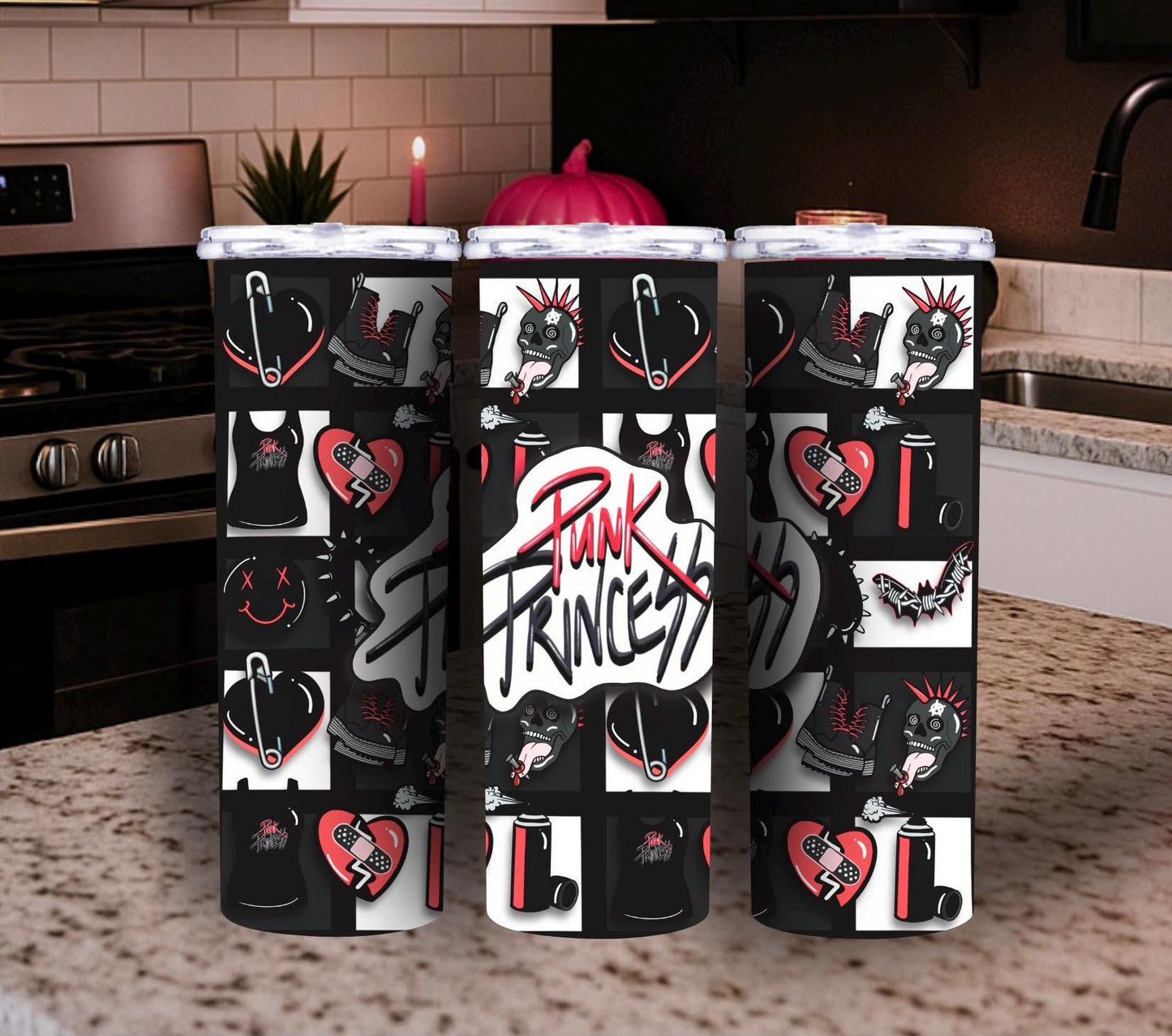 Punk Princess Tumbler Wrap – Gothic Punk Sublimation PNG | Digital Download for 20 oz Skinny Tumblers