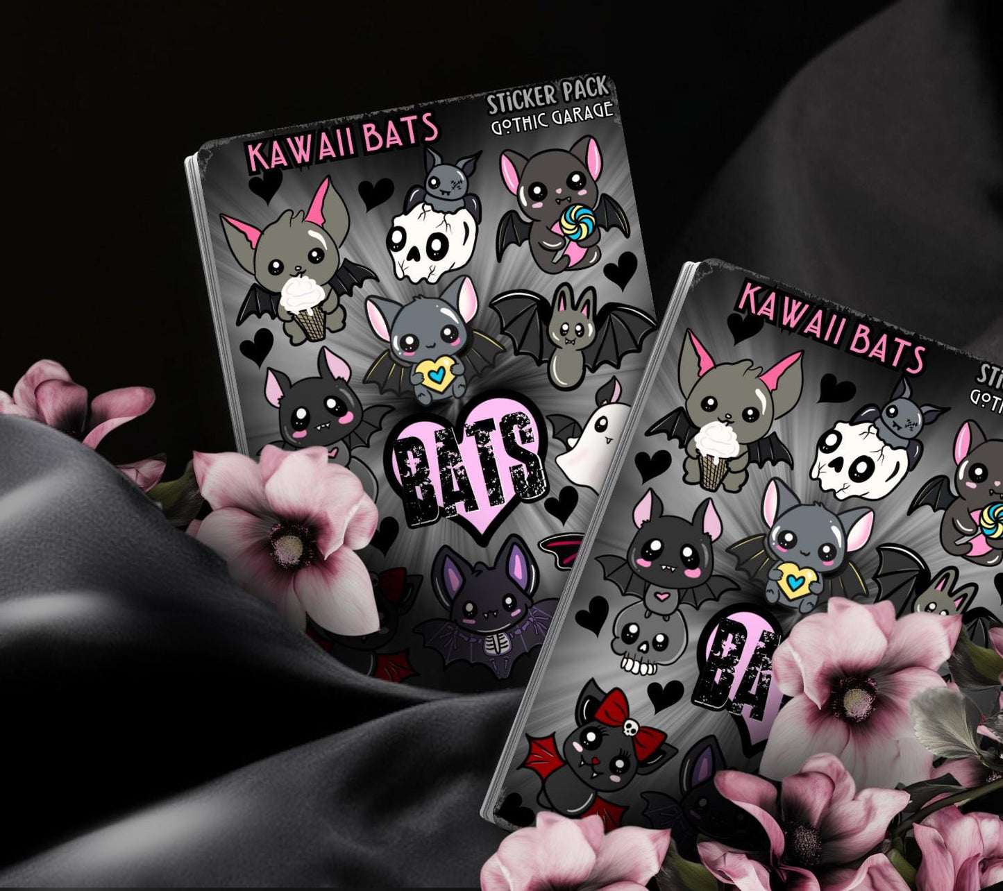 Gothic Kawaii Bats Sticker Sheets for Collecting and Scrapbooking - High-Quality, Vibrant Designs, Perfect Budget Friendly Gifts