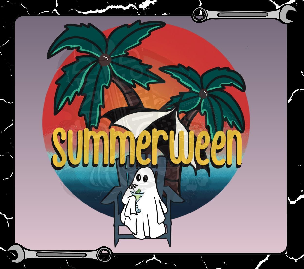 Summerween Ghost PNG – Halloween Beach Digital Art, Spooky Summer Ghost Clipart for Sublimation & T-Shirts