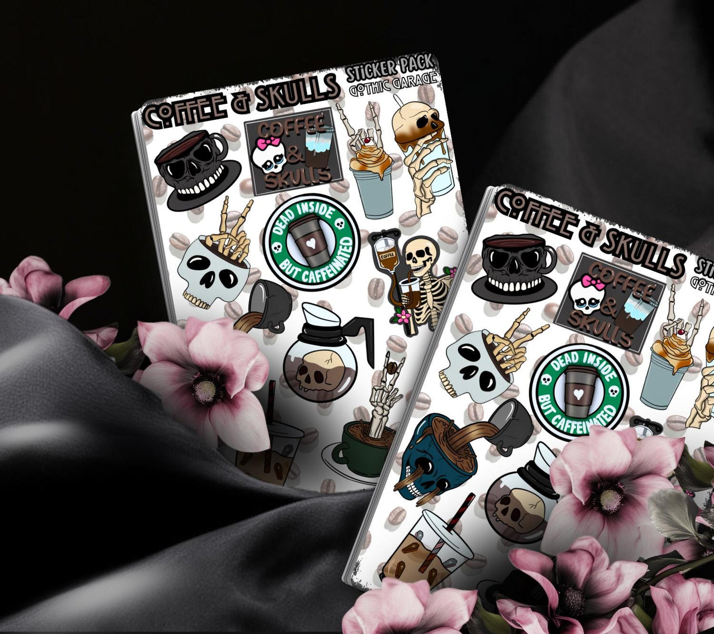 Coffee Expessions Skeleton Sticker Sheet, Sarcastic and Funny Adult Stickers, Perfect for Coffee Lovers