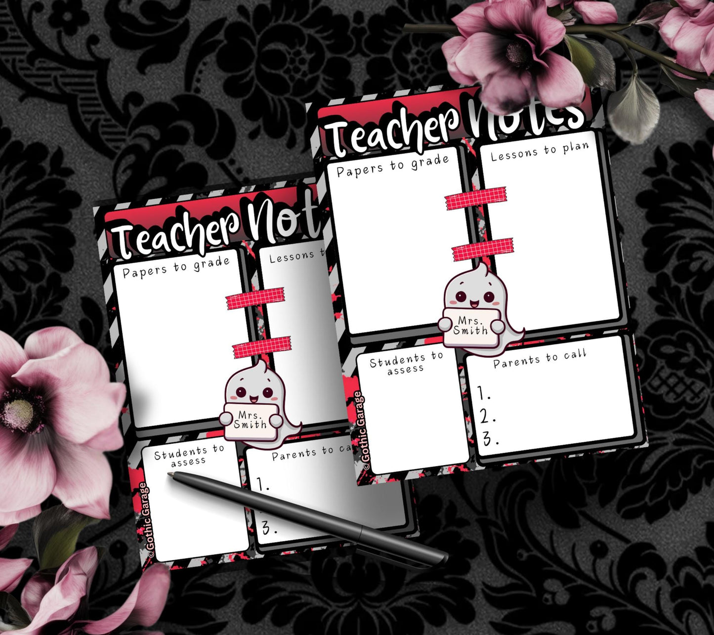 Personalized Teacher Notes Notepad – Custom Gothic Stationery Pad for Lesson Planning & Grading