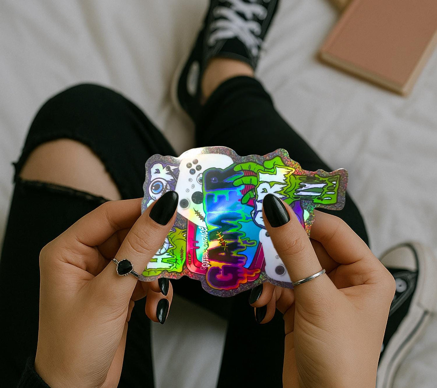 Horror Gamer Girl Sticker – Waterproof Vinyl Gaming Decal for Laptops, Consoles & Journals