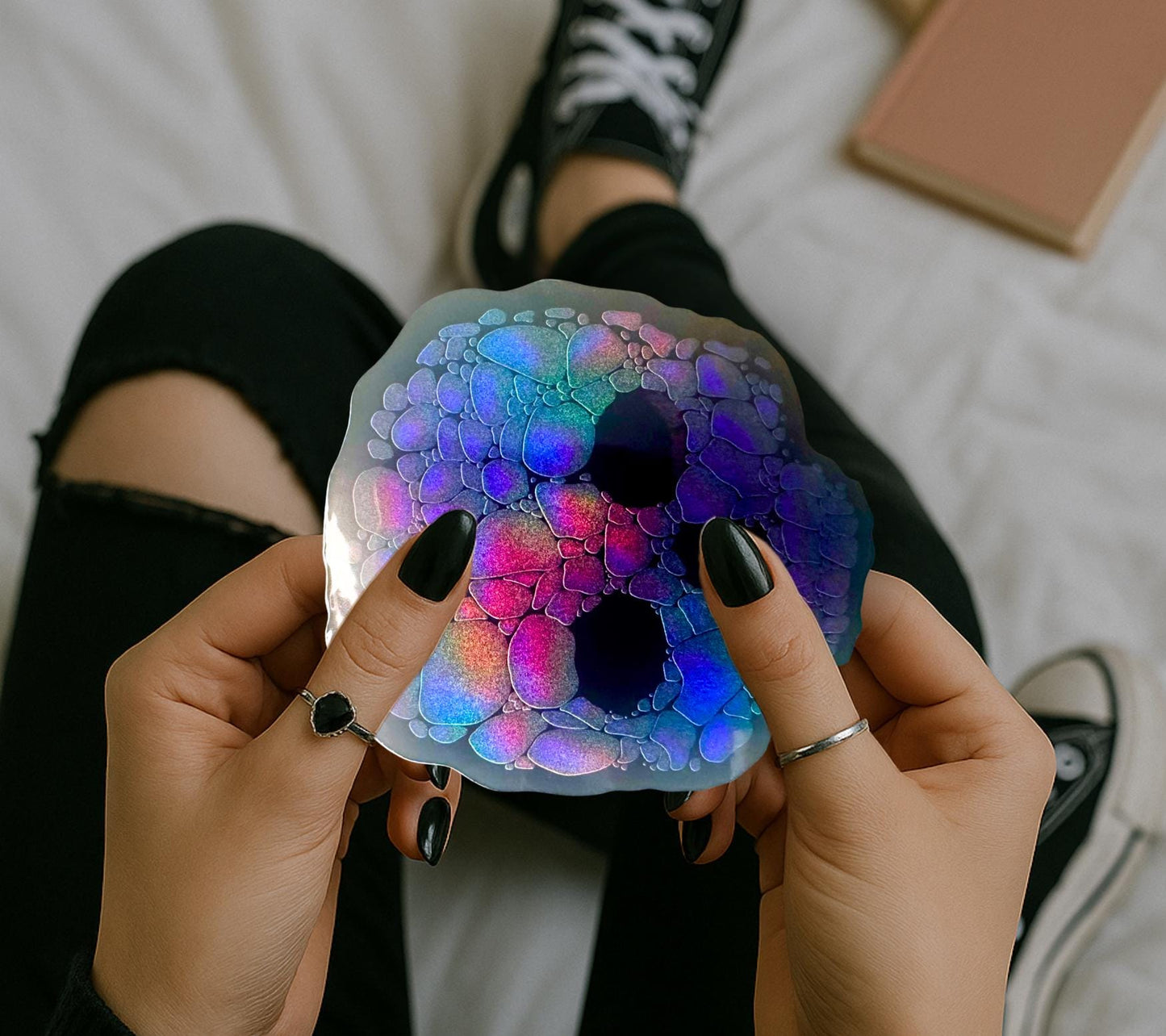 Holographic Rainbow Skull Sticker – Waterproof Gothic Skull Decal for Laptops, Tumblers & Journals