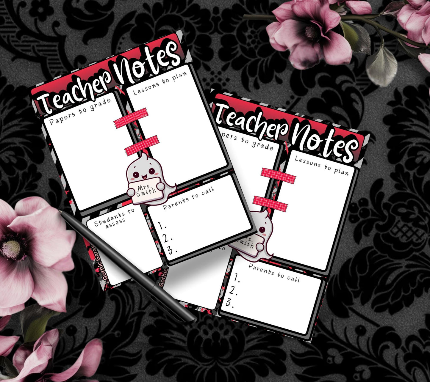 Personalized Teacher Notes Notepad – Custom Gothic Stationery Pad for Lesson Planning & Grading