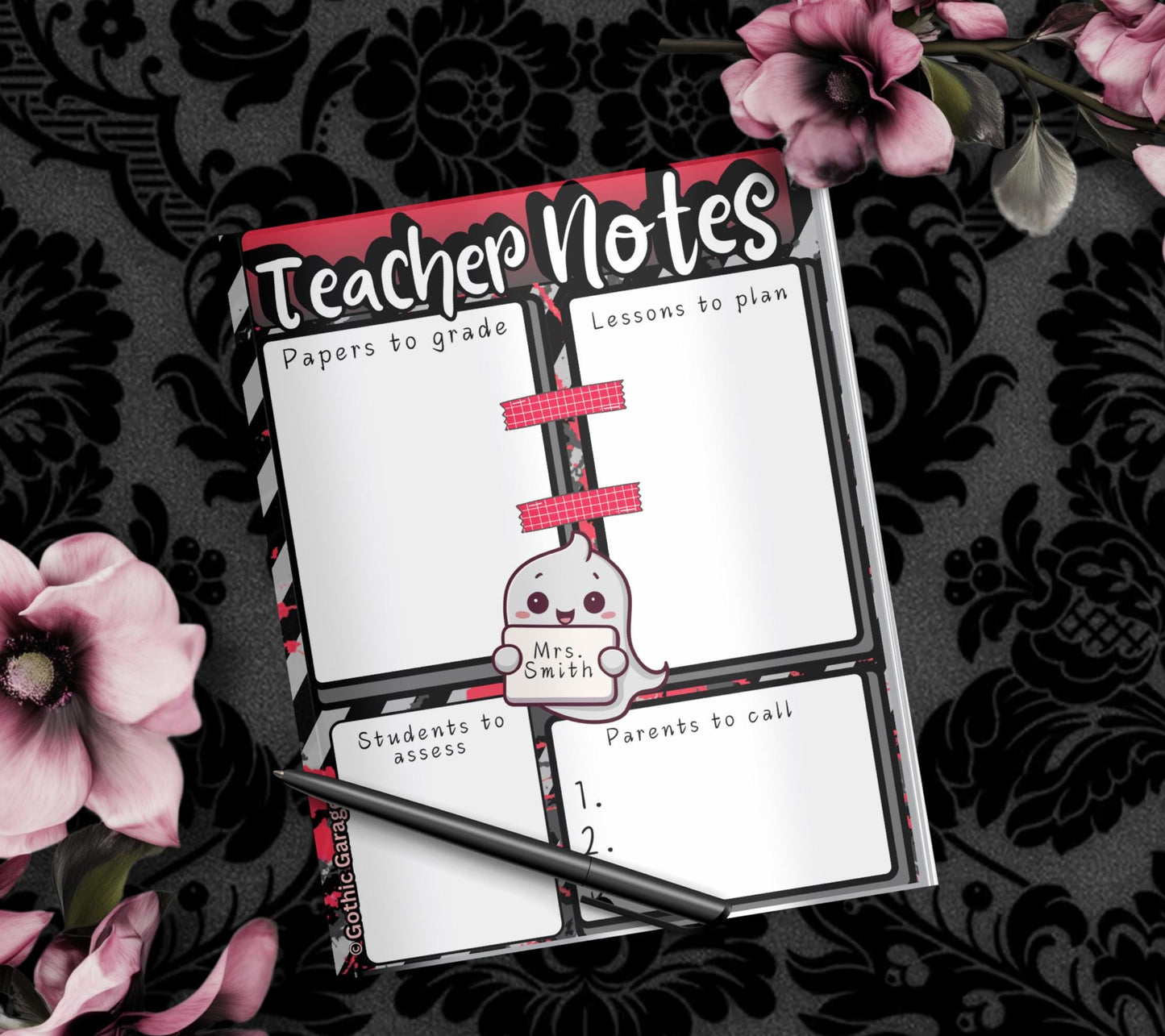 Personalized Teacher Notes Notepad – Custom Gothic Stationery Pad for Lesson Planning & Grading