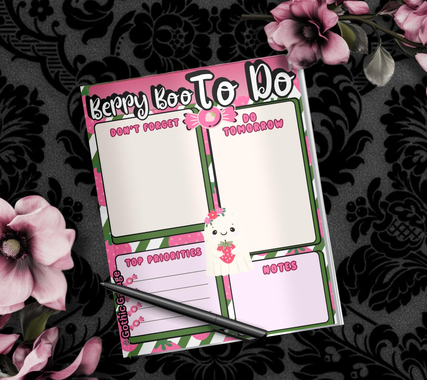 Berry Boo To-Do List Notepad – Cute Strawberry Ghost Stationery for Tasks, Priorities & Notes