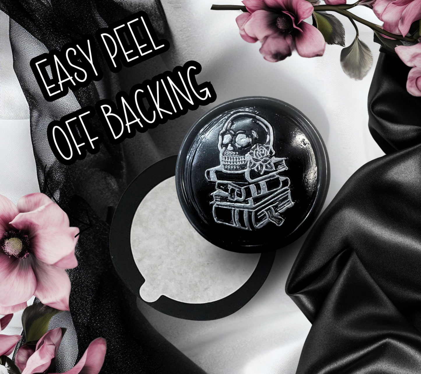 Gothic Skull & Books Wax Seal – Black Adhesive Seal for Wedding Invites, Letters and Journals
