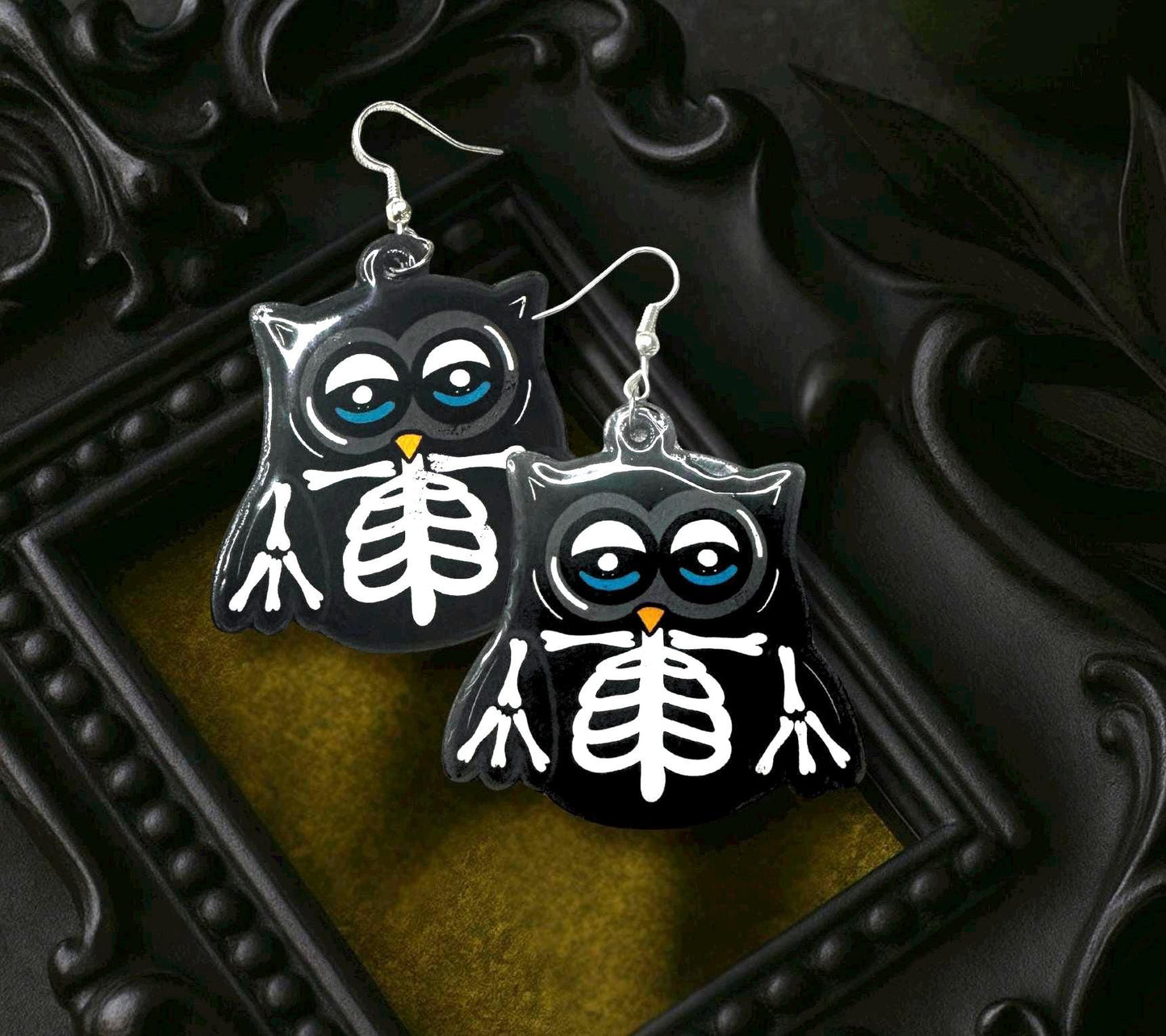Skeleton Owl Dangle Earrings – Gothic Handmade Jewelry