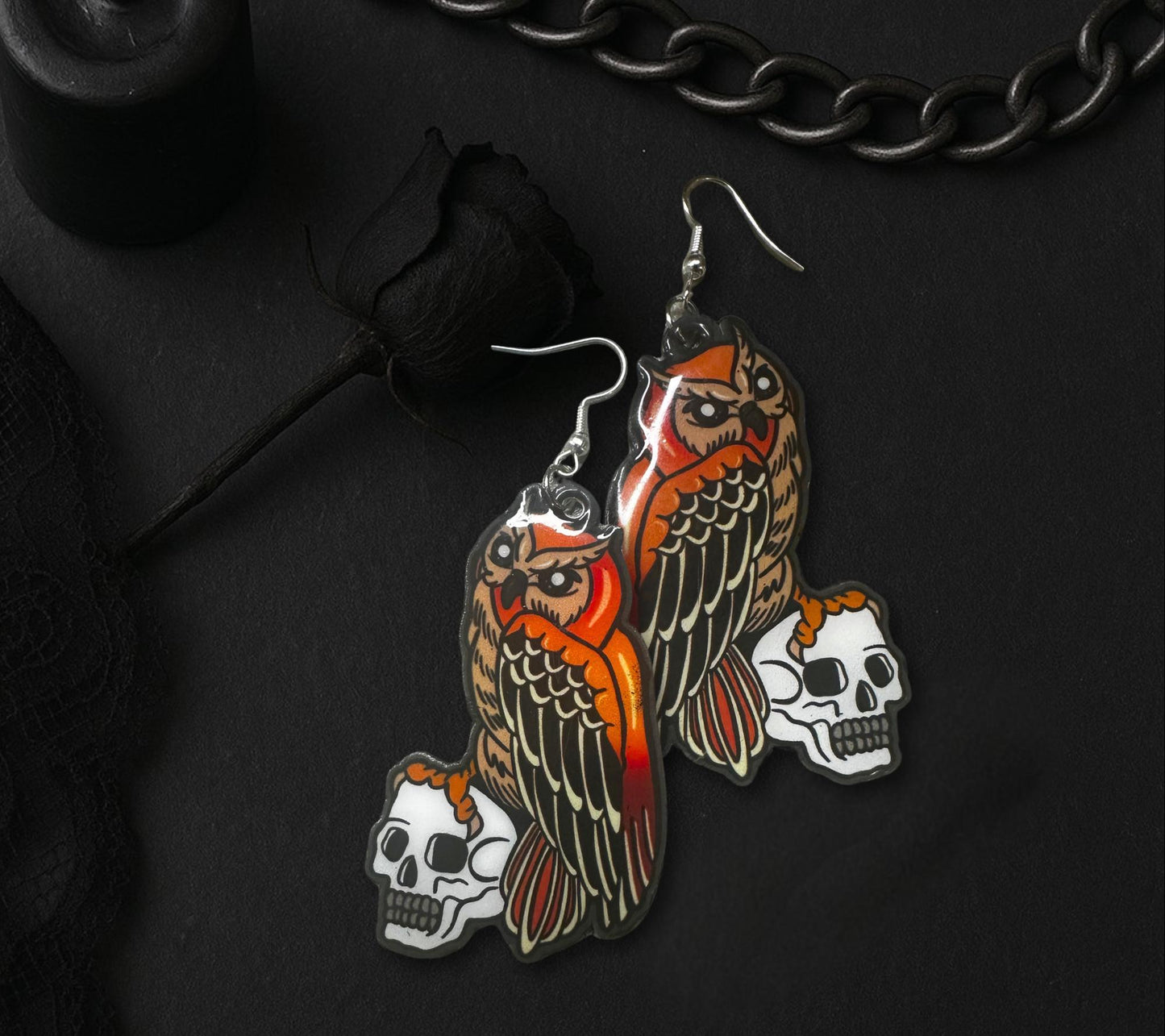 Gothic Owl & Skull Earrings – Spooky Handmade Resin Jewelry for Alt and Halloween Lovers