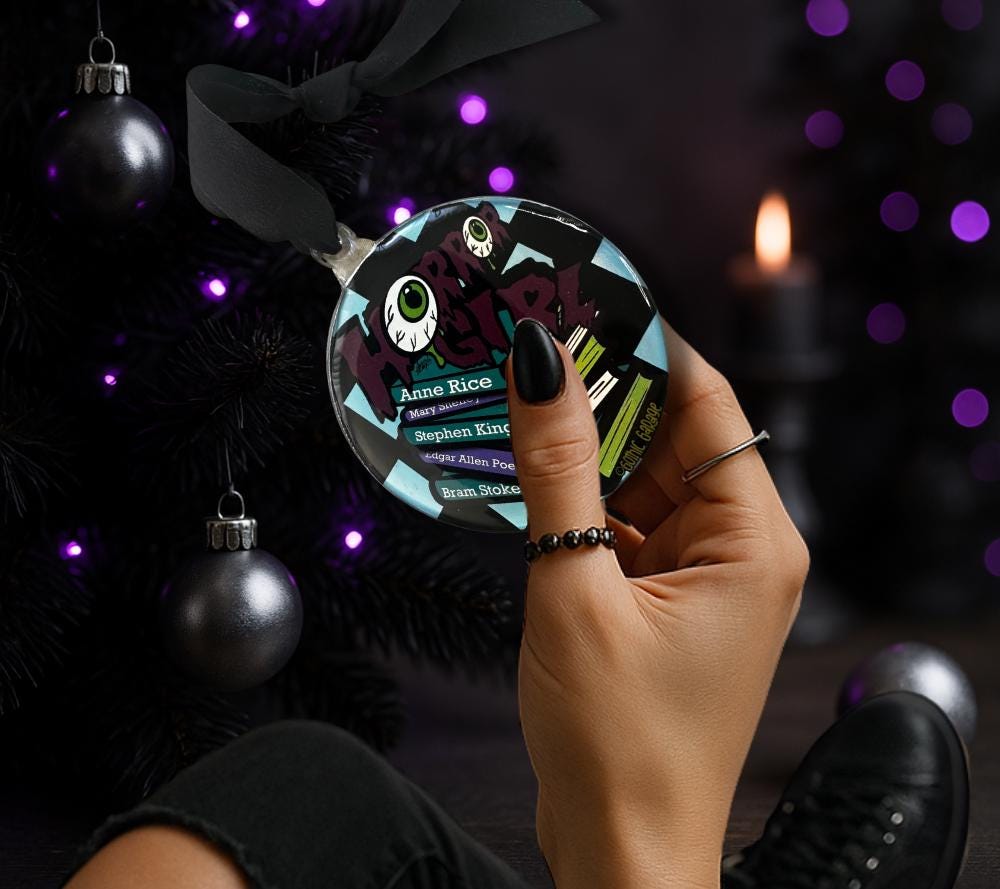 Horror Girl Books Ornament – Gothic Creepy Decor for Horror Fans & Alt Tree Styling