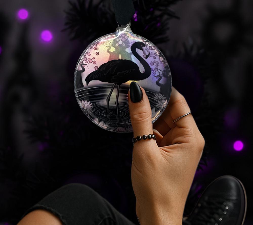 Black Flamingo Ornament – Gothic Tropical Decor for Creepy Christmas or Year-Round Display
