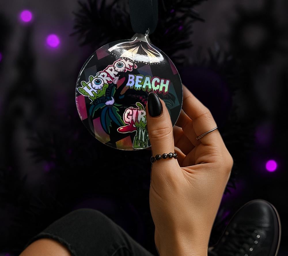 Horror Beach Girl Ornament – Gothic Summer Horror Decor for Creepy Christmas or Coastal Goth Homes