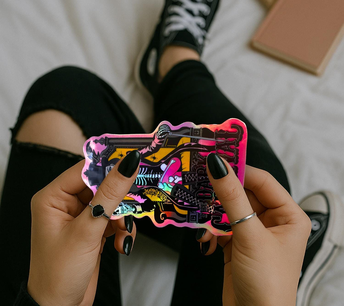 Skeleton Ringmaster Waterproof Sticker – Dark Carnival Holographic Decal for Laptops, Tumblers & Journals