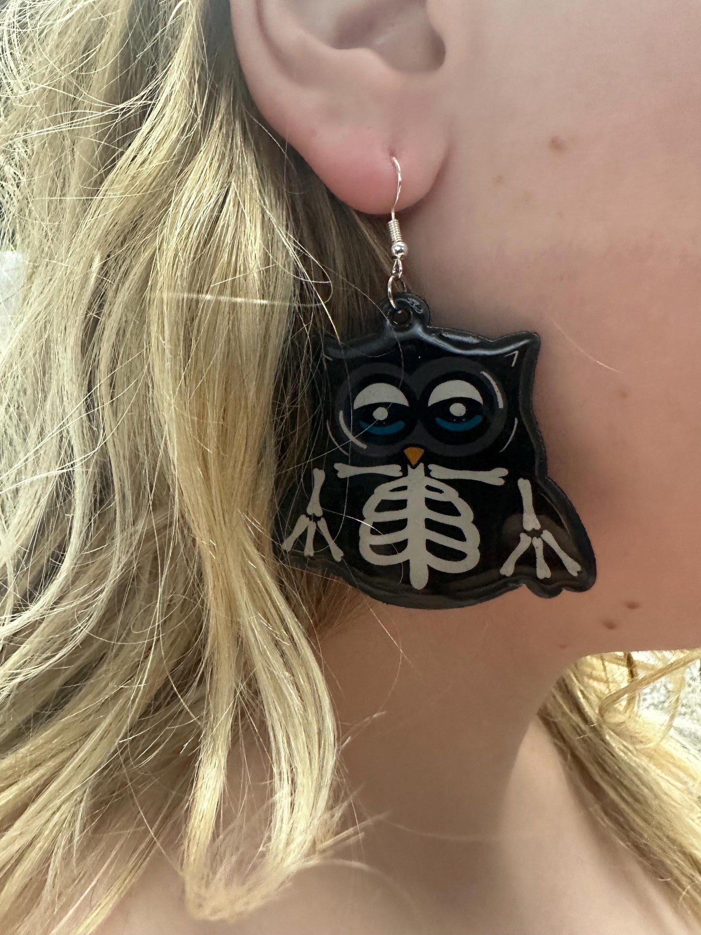 Skeleton Owl Dangle Earrings – Gothic Handmade Jewelry