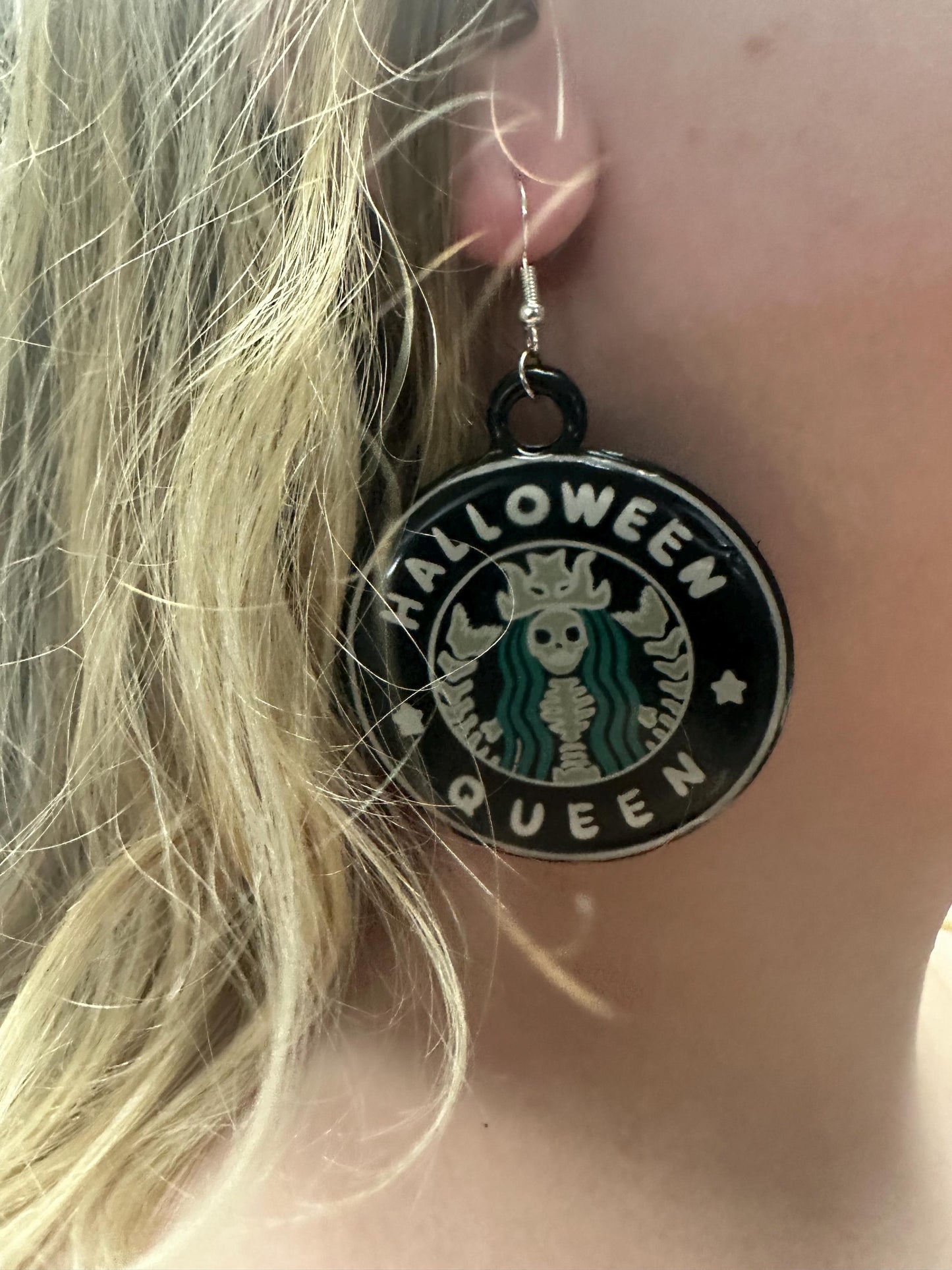 Halloween Queen Earrings – Gothic Skeleton Coffee-Inspired Handmade Dangle Jewelry