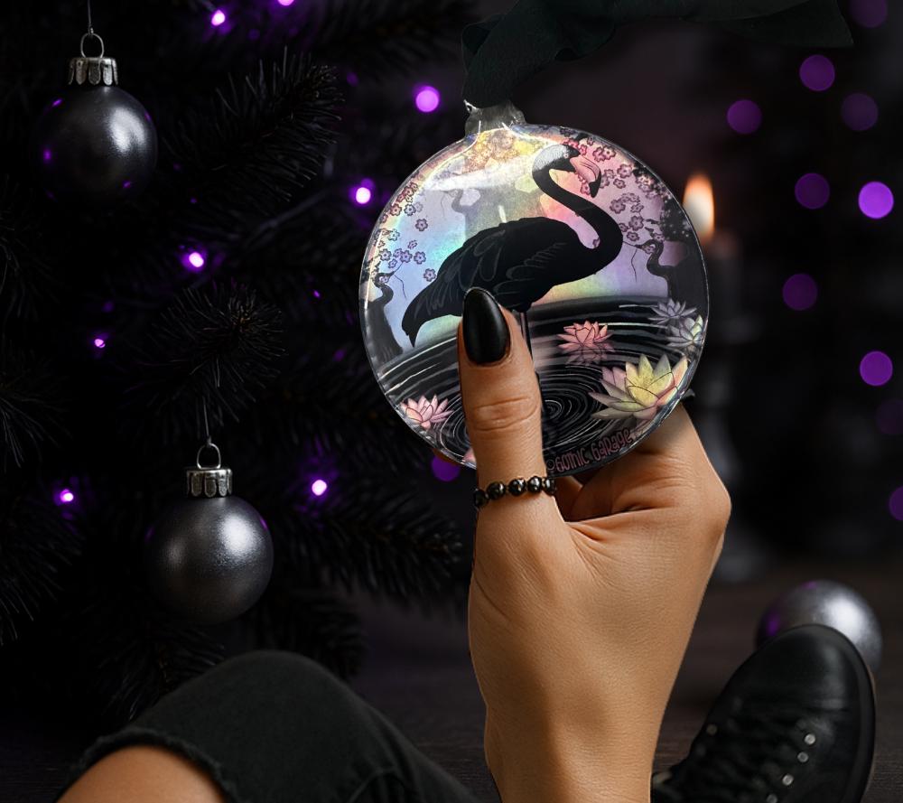 Black Flamingo Ornament – Gothic Tropical Decor for Creepy Christmas or Year-Round Display