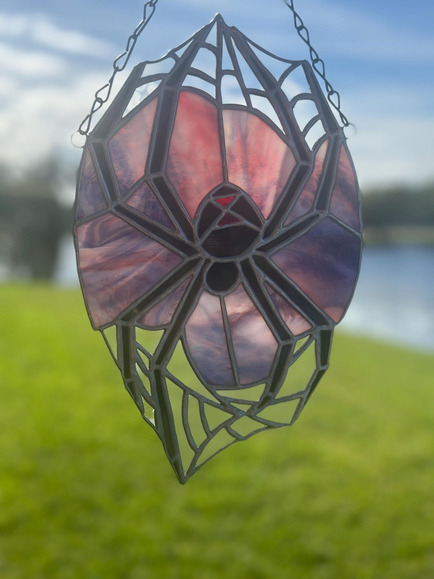 Black Widow Spider Stained Glass — Gothic Suncatcher for Horror Home Decor