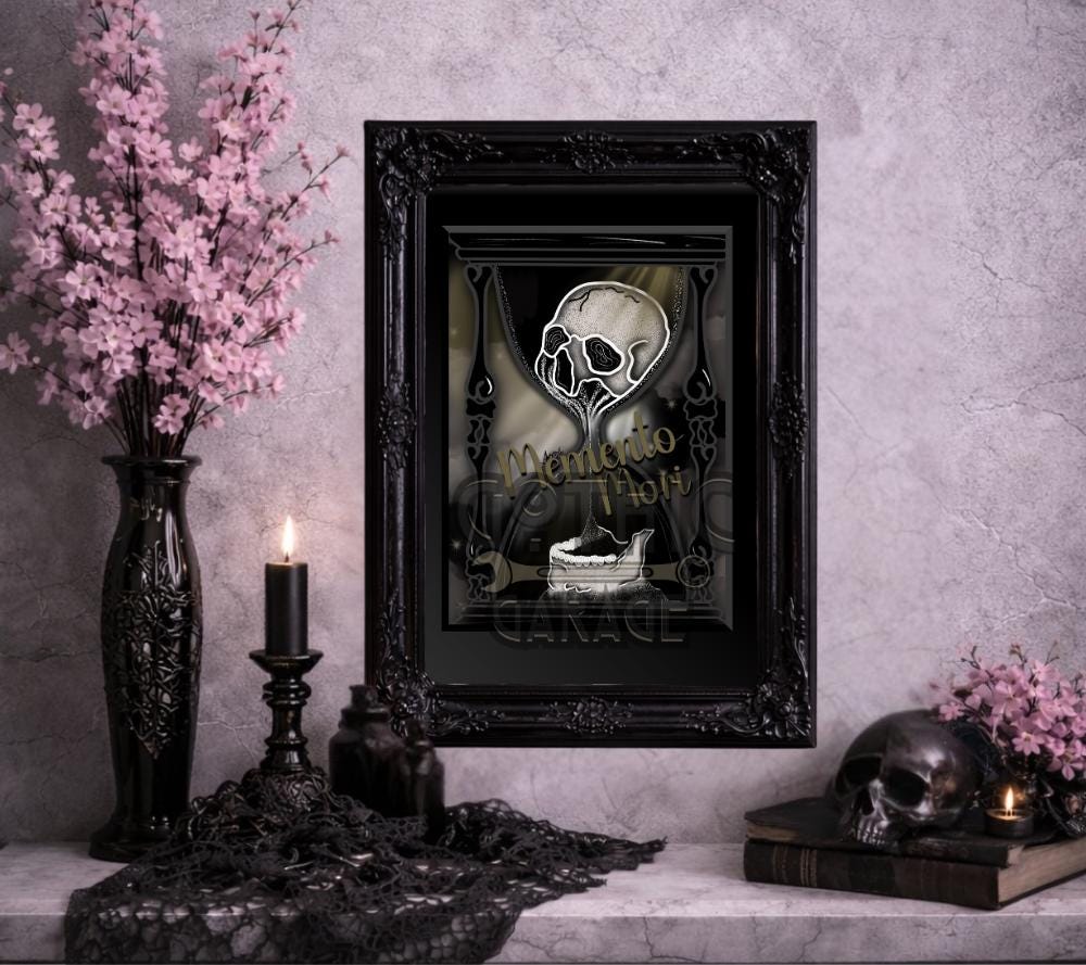 Memento Mori Hourglass Art Print – Skull Sand Timer Wall Decor, 8