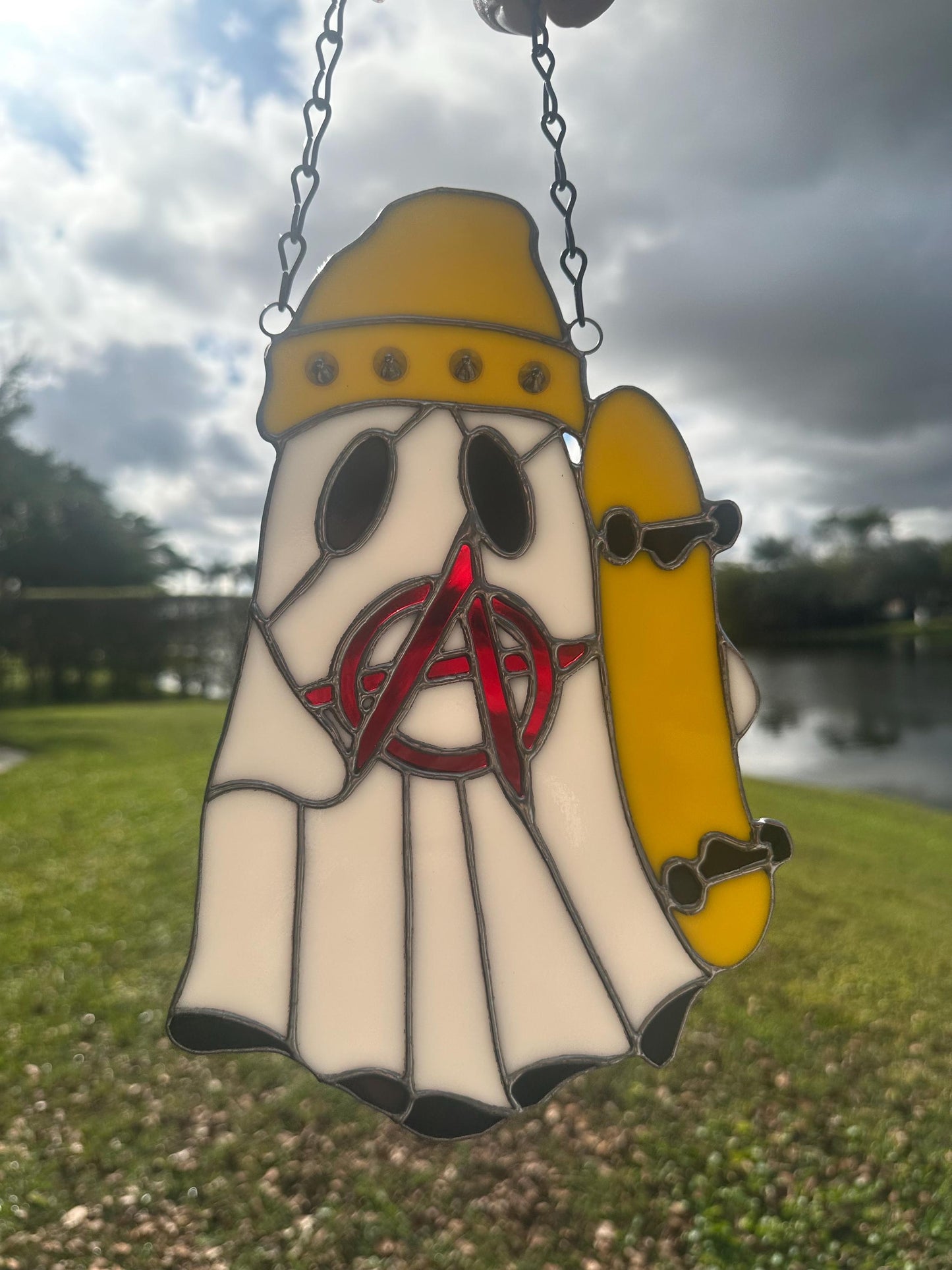 Punk Ghost Stained Glass Suncatcher – Gothic Window Hanging Decor