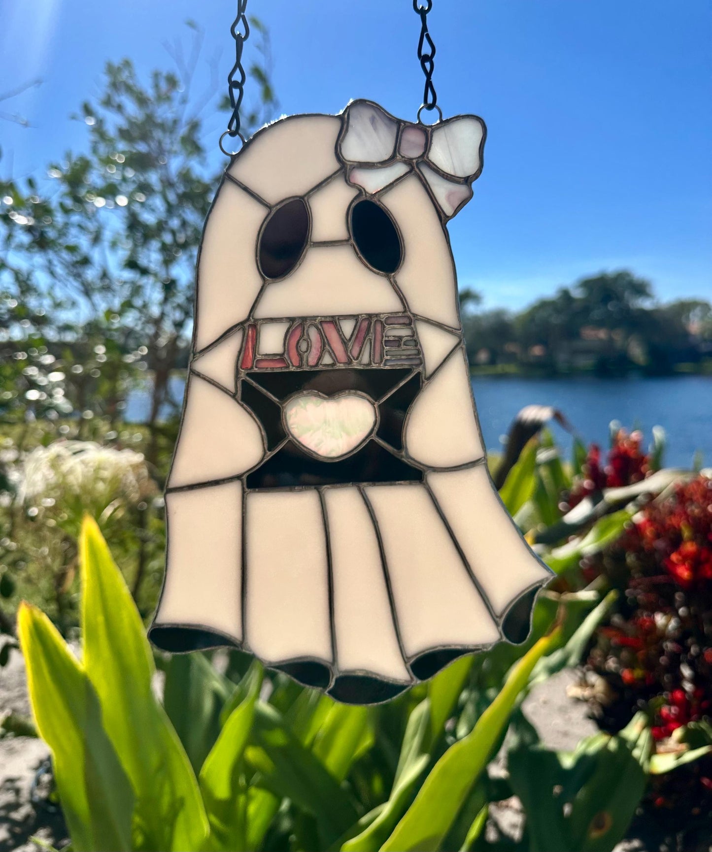 Love Letter Ghost Stained Glass Suncatcher – Gothic Valentine Window Art
