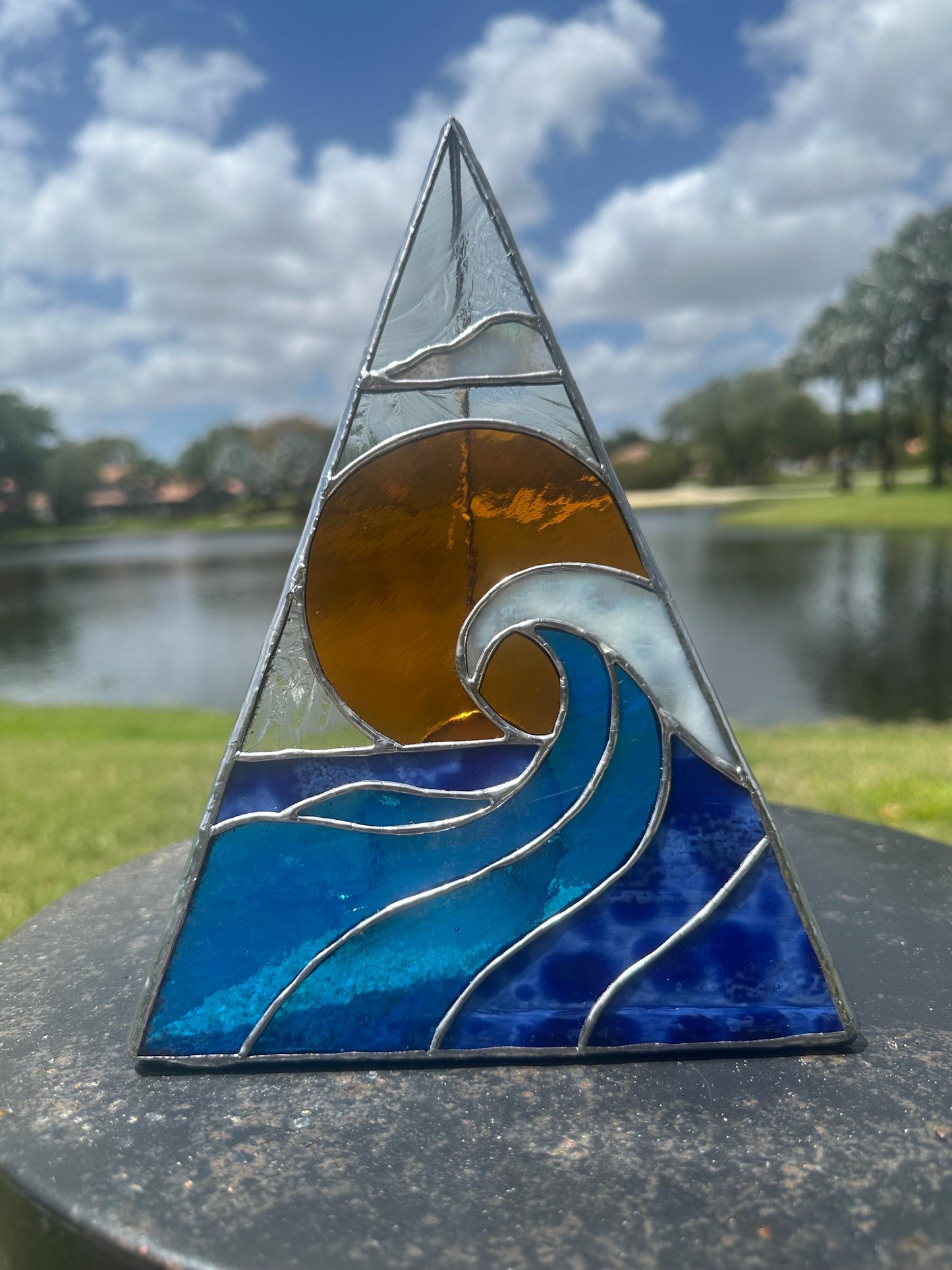 Stained Glass Beach Ghost Shadow Box – Handmade Ocean Scene with Real Sand, Coastal Spooky Decor