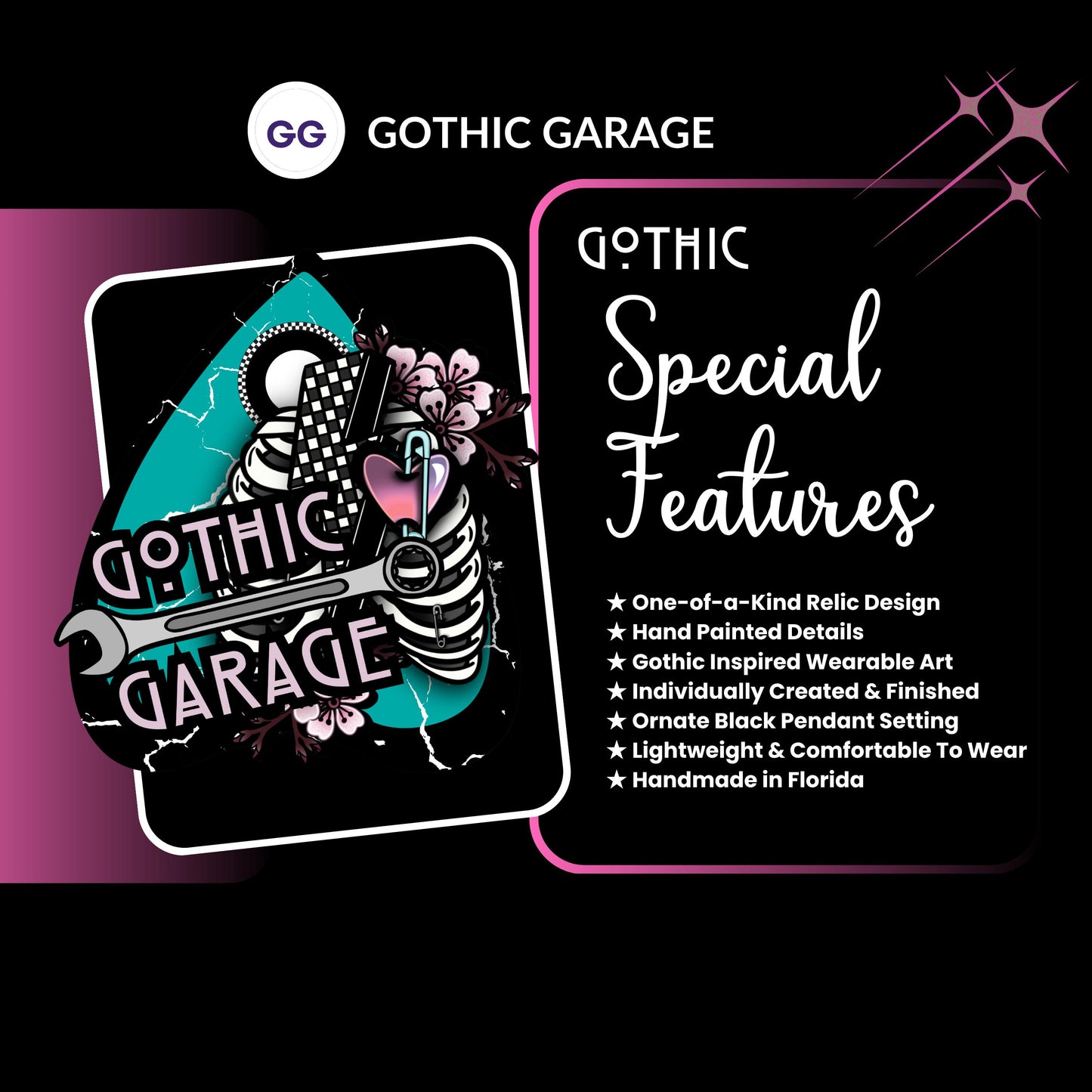Anatomical Heart Necklace — Gothic Relic Pendant, Red and Silver Gold Leaf Wearable Art, One of a Kind Dark Romance Jewelry