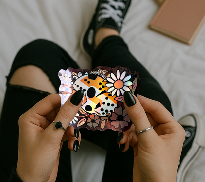 Horror Hockey Mask Flower Sticker — Creepy Cute Waterproof Vinyl for Laptops, Water Bottles & Horror Fans