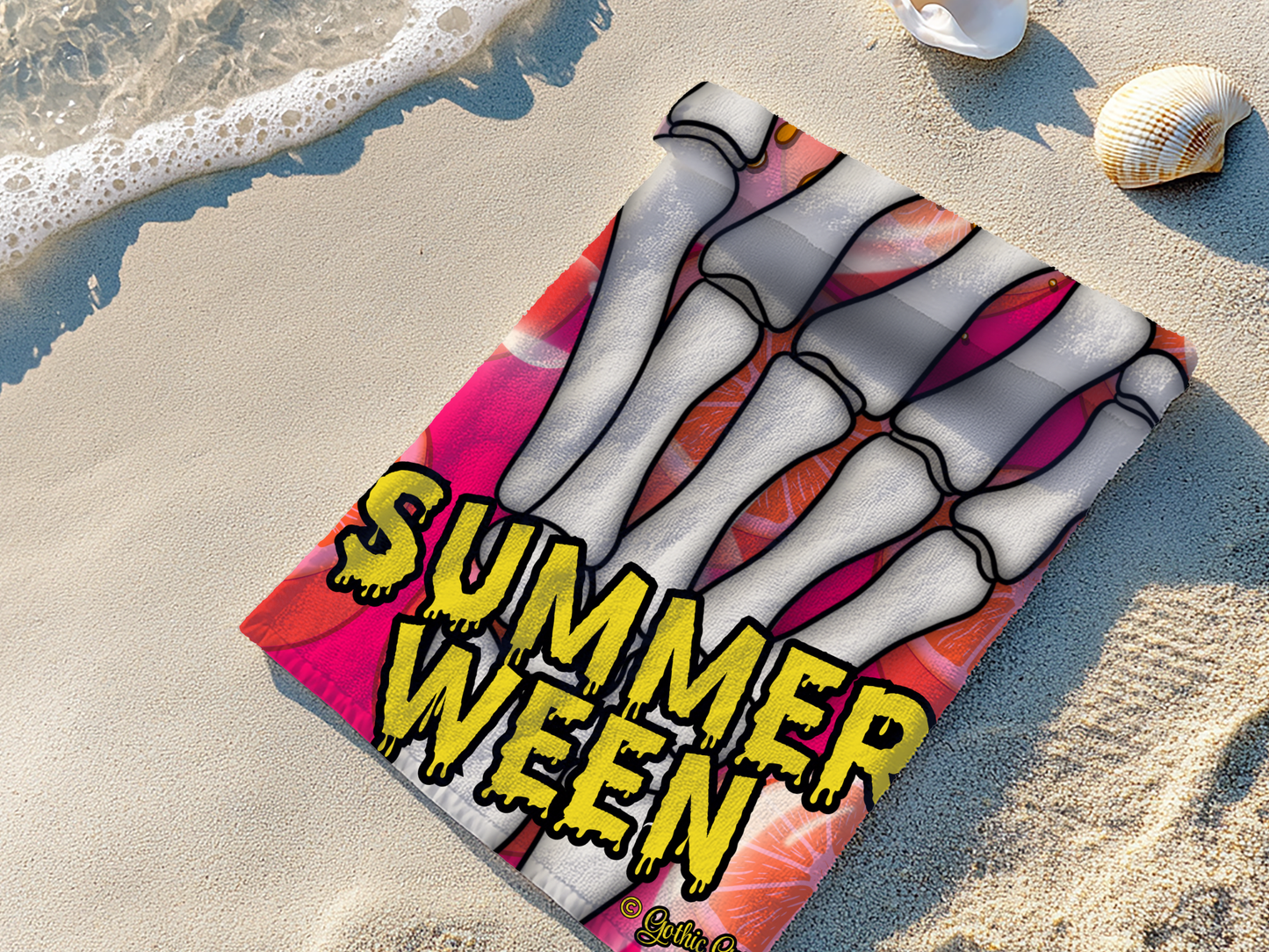 Skeleton Orange Beach Towel 30x60 | Summerween Goth Pool Towel