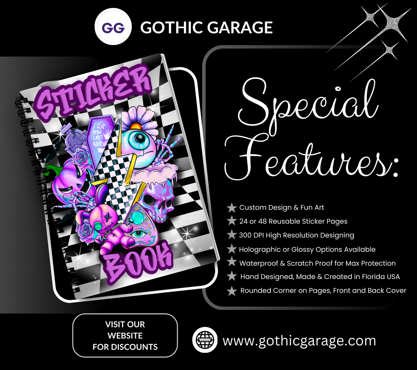 Voodoo Witching Reusable Sticker Book, Gothic Vibe Sticker Album, Perfect Gift to Personalize for Goth Lovers & Sticker Collectors