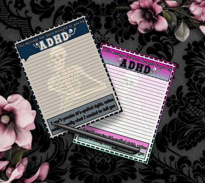 ADHD Funny Skeleton Work Notepad, Sarcastic & Sassy, Perfect Gift for Adults Coping with ADHD, Coworkers and Friends