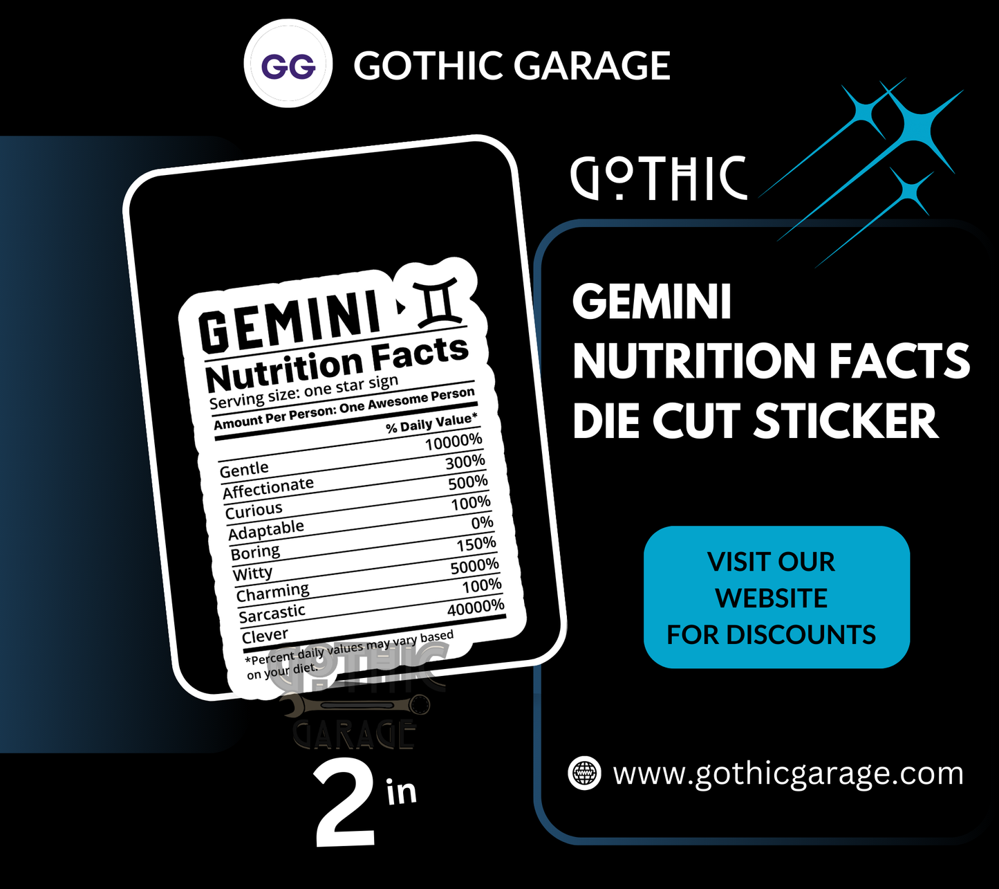 Gemini Zodiac Nutrition Facts Waterproof Die Cut Sticker, Choose Between Glossy or Holographic, Perfect to Add Fun to any Surface