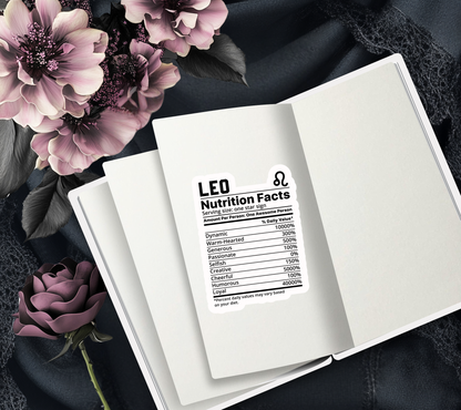 Leo Zodiac Nutrition Facts Waterproof Die Cut Sticker, Choose Between Glossy or Holographic, Perfect to Add Fun to any Surface