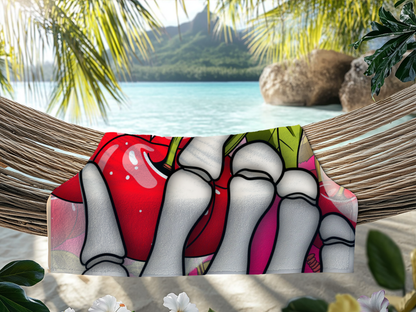 Cherry Skeleton Beach Towel 30x60 | Summerween Goth Pool Towel