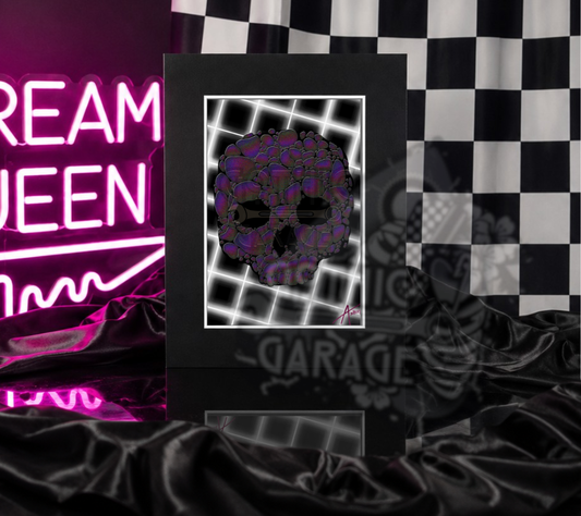 Neon Grid Skull – Gothic Vaporwave Art Print for Alt Wall Decor