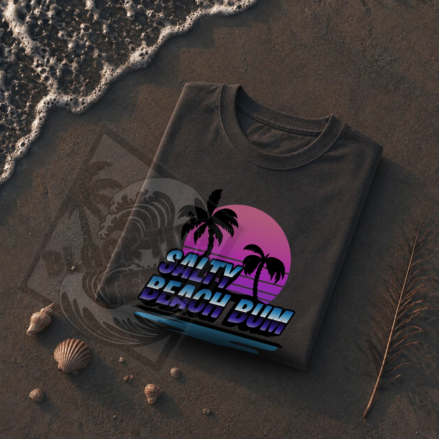 Salty Beach Bum T-Shirt | Retro Palm Sunset Graphic Tee
