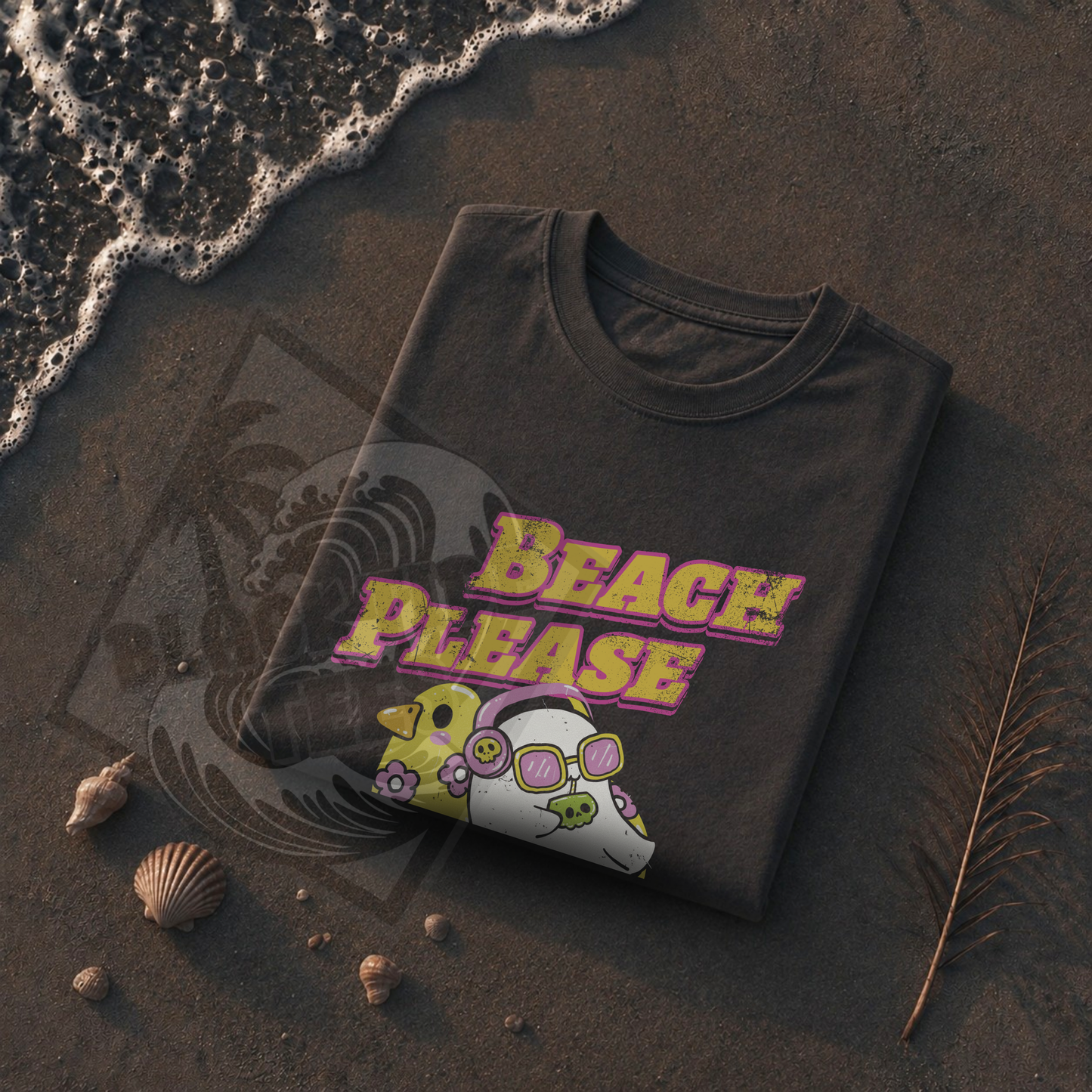 Beach Please T-Shirt | Retro Sunset Ghost Summer Design