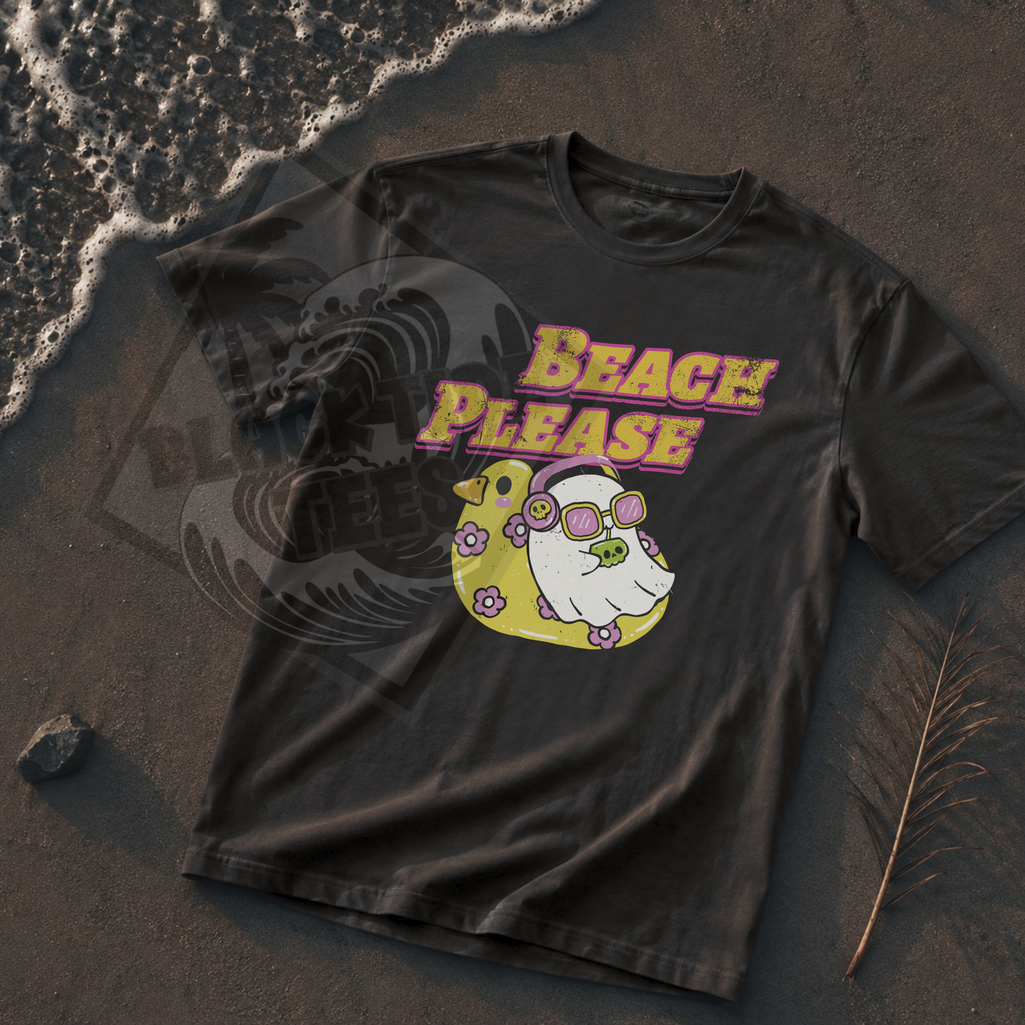 Beach Please T-Shirt | Retro Sunset Ghost Summer Design