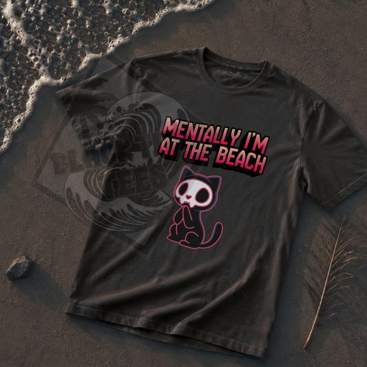 Mentally I'm at the Beach T-Shirt | Cat Graphic