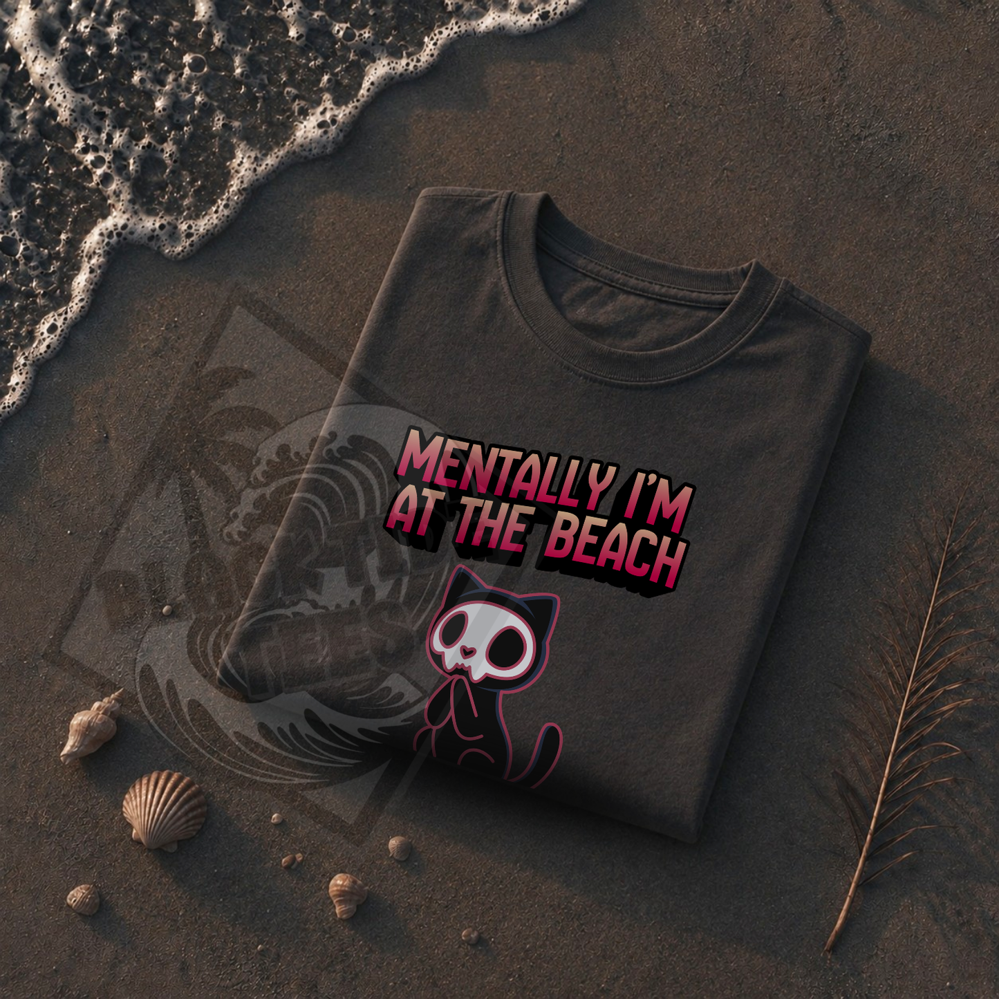 Mentally I'm at the Beach T-Shirt | Cat Graphic