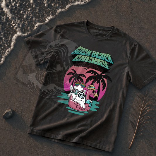 Goth Beach Ghost T-Shirt | Retro Sunset Palm Trees Graphic Tee