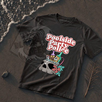 Poolside Party Police T-Shirt | Retro Skull Cocktail Graphic Tee