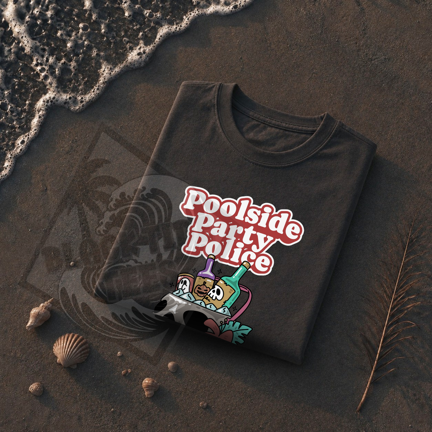 Poolside Party Police T-Shirt | Retro Skull Cocktail Graphic Tee