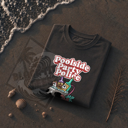 Poolside Party Police T-Shirt | Retro Skull Cocktail Graphic Tee