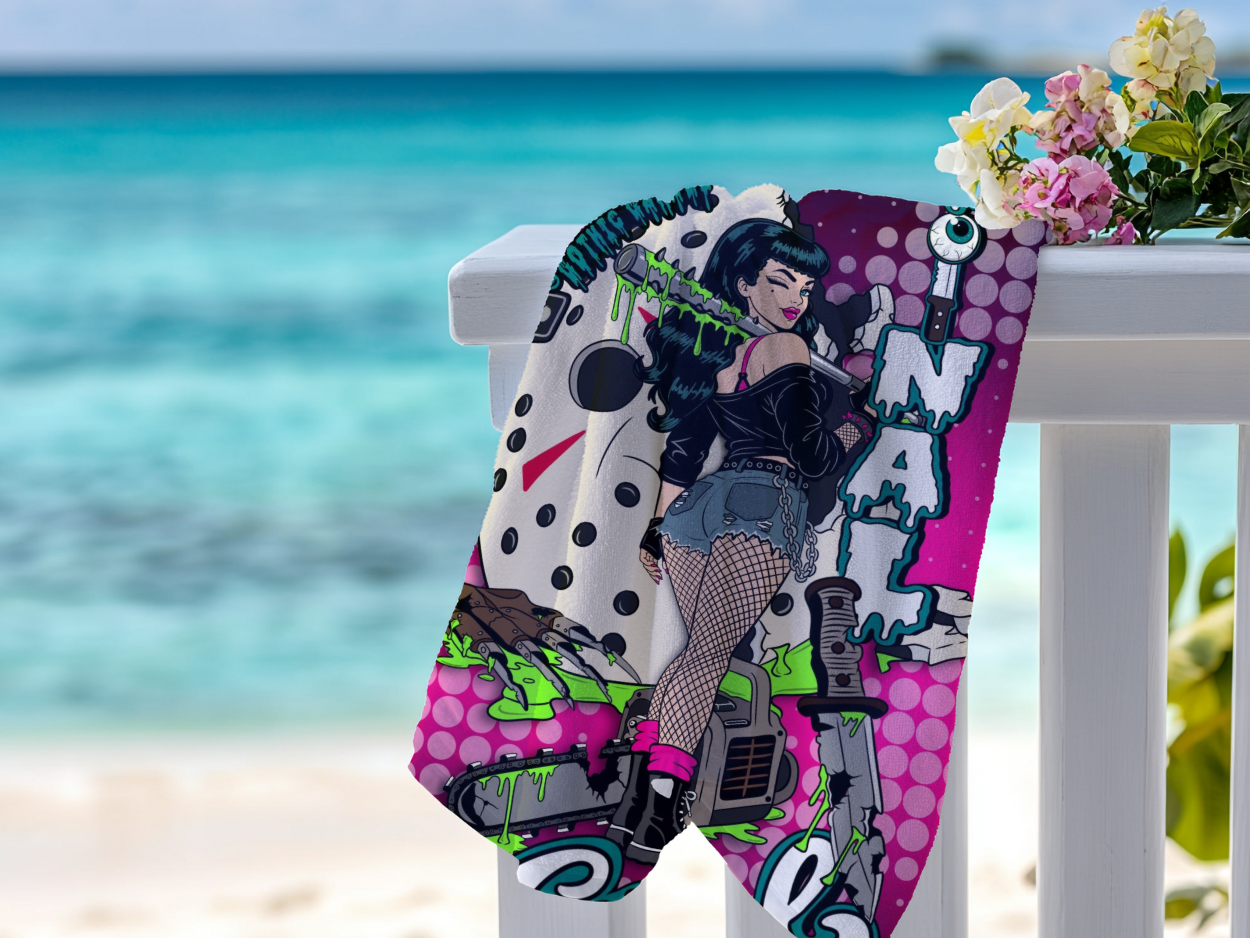 Final Girl Retro Horror Pop Art Beach Towel