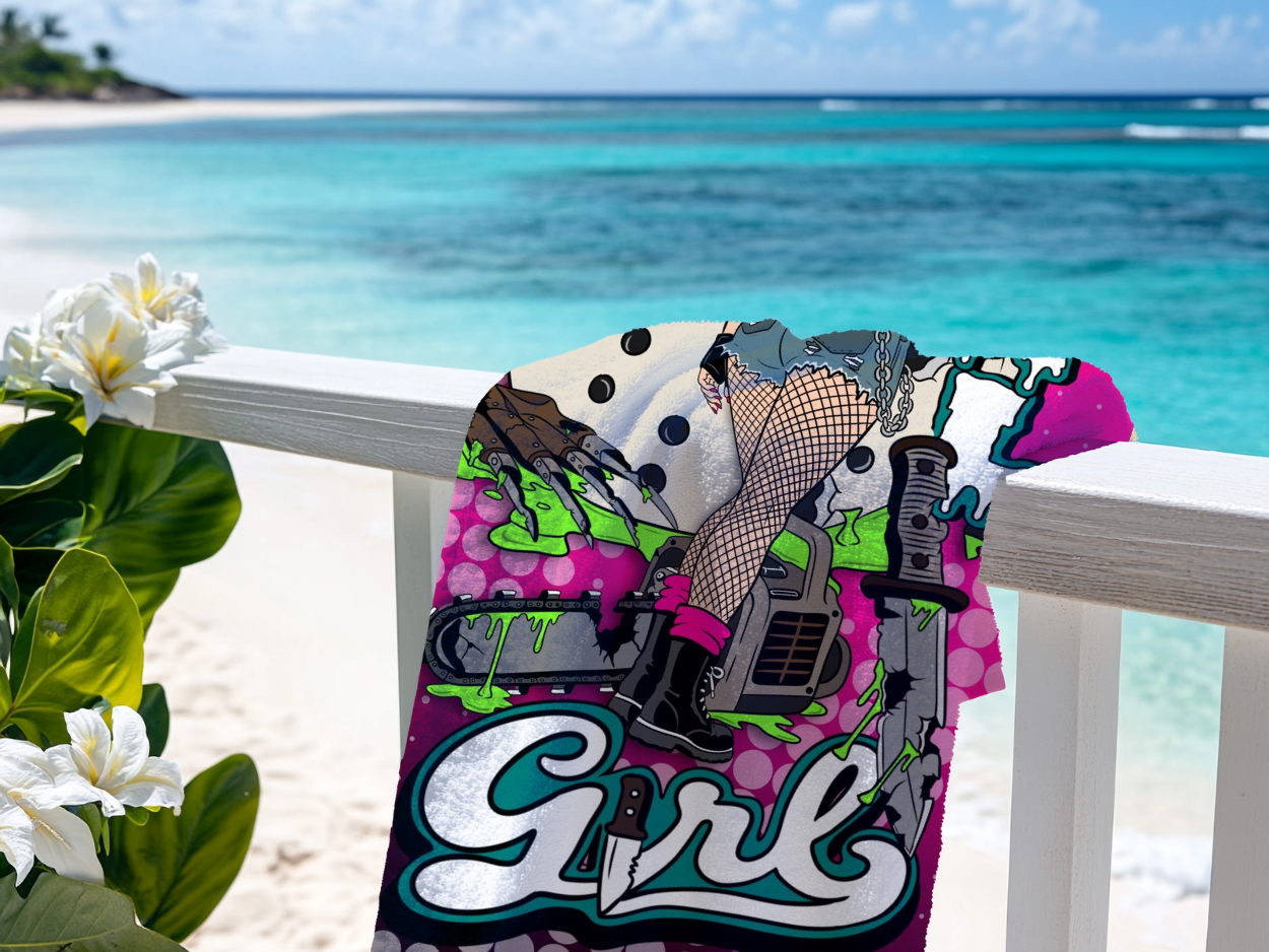 Final Girl Retro Horror Pop Art Beach Towel